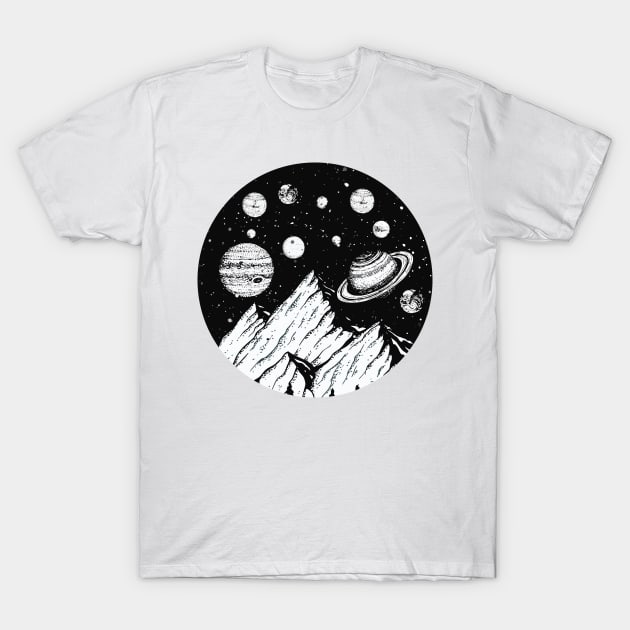 Solar System Planets Mountain Hiking Camping Universe Space T-Shirt by mrsmitful01